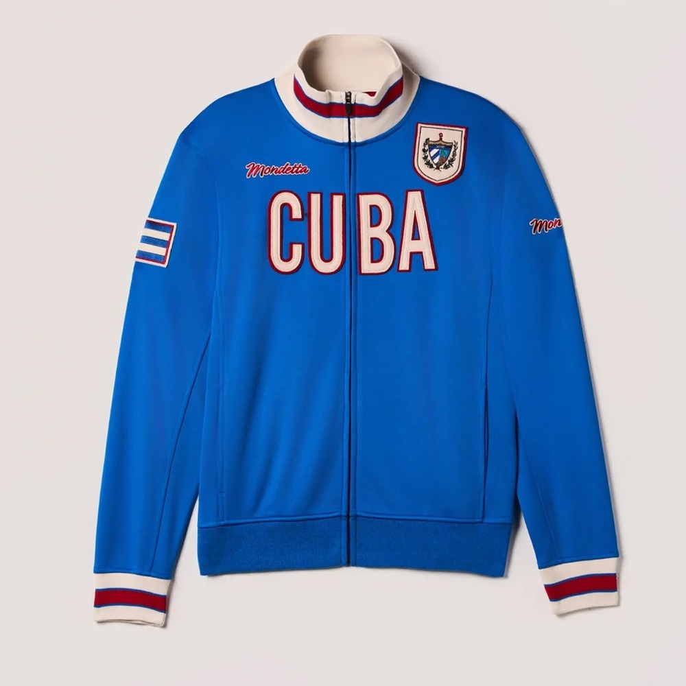 Mondetta Bright Blue 'CUBA' Varsity Zip Jacket with Cream & Red Trim